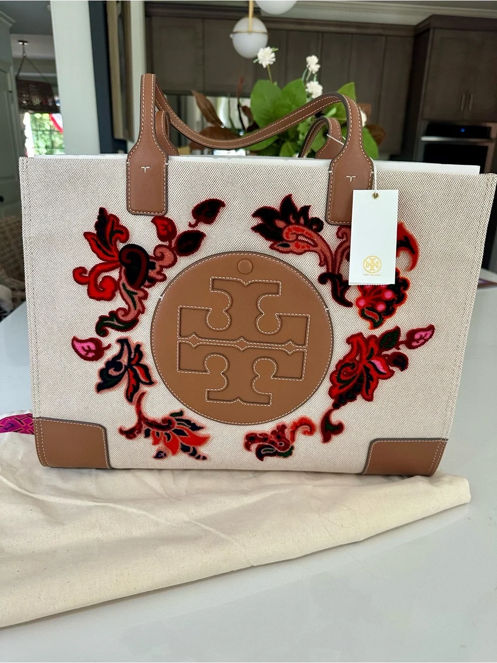 Tory Burch Ella Fil Coupe Tote Bag In Ivory Mountain Paisley NWT